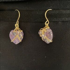 Gold and Purple Heart Earrings